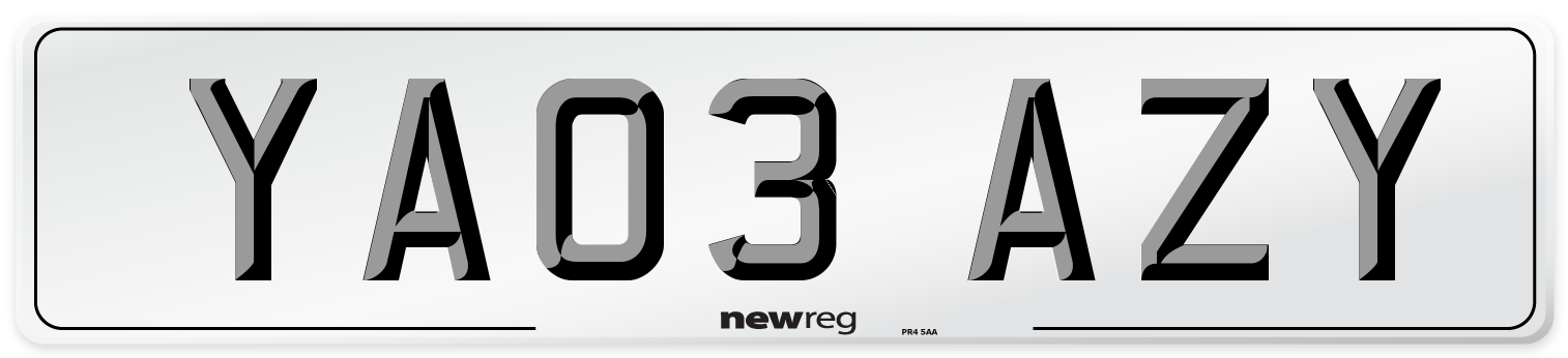 YA03 AZY Number Plate from New Reg